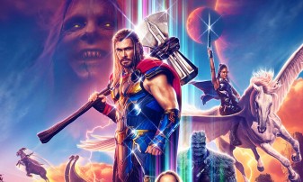 Christian Bale, Chris Hemsworth, Tessa Thompson and Natalie Portman in Thor: Love and Thunder