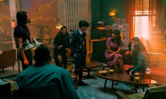 David Castaneda, Tom Hopper, Justin H. Min, Aidan Gallagher, Emmy Raver-Lampman, Robert Sheehan and Ellen Page in Umbrella Academy season 2